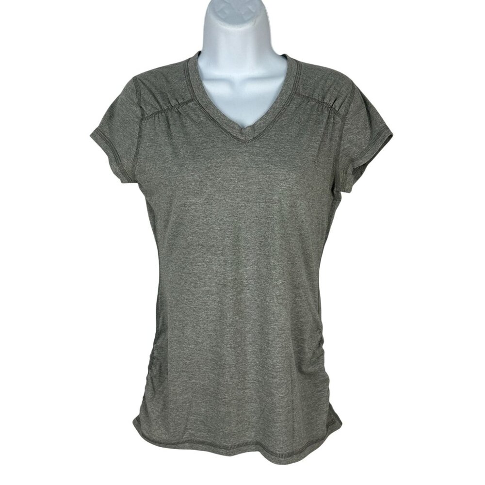Danskin Now Semi-Fitted Gray Heather V-Neck Activewear Top XS